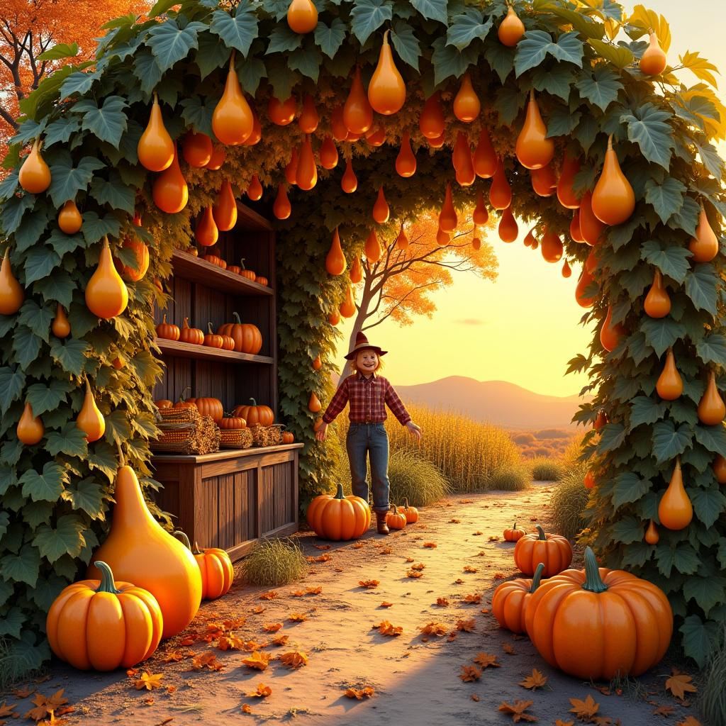 Gourd Plants with Jack-o-Lanterns in Fractal Style