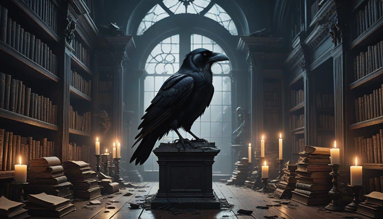 Forgotten Library at Night in Dark Romanticism Style