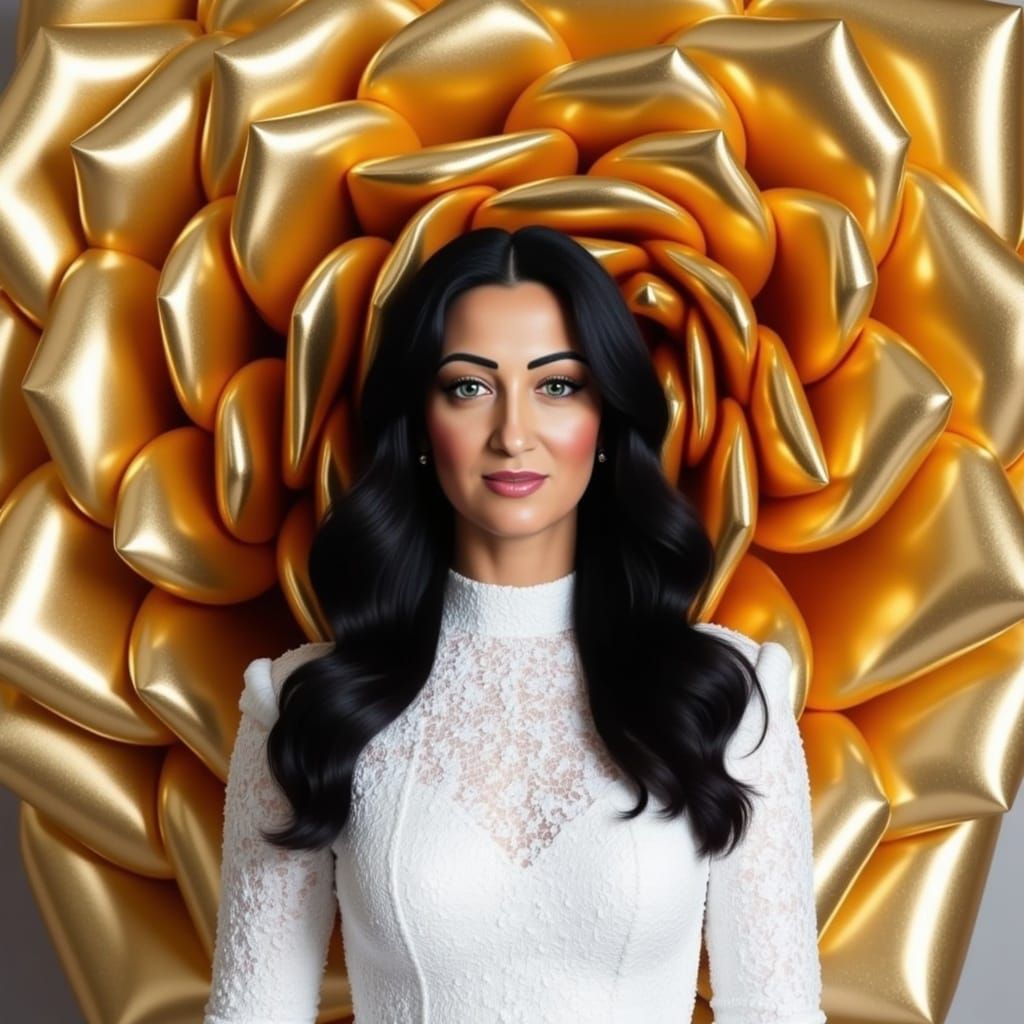 Glamorous Woman with Gold Rose in Digital Art
