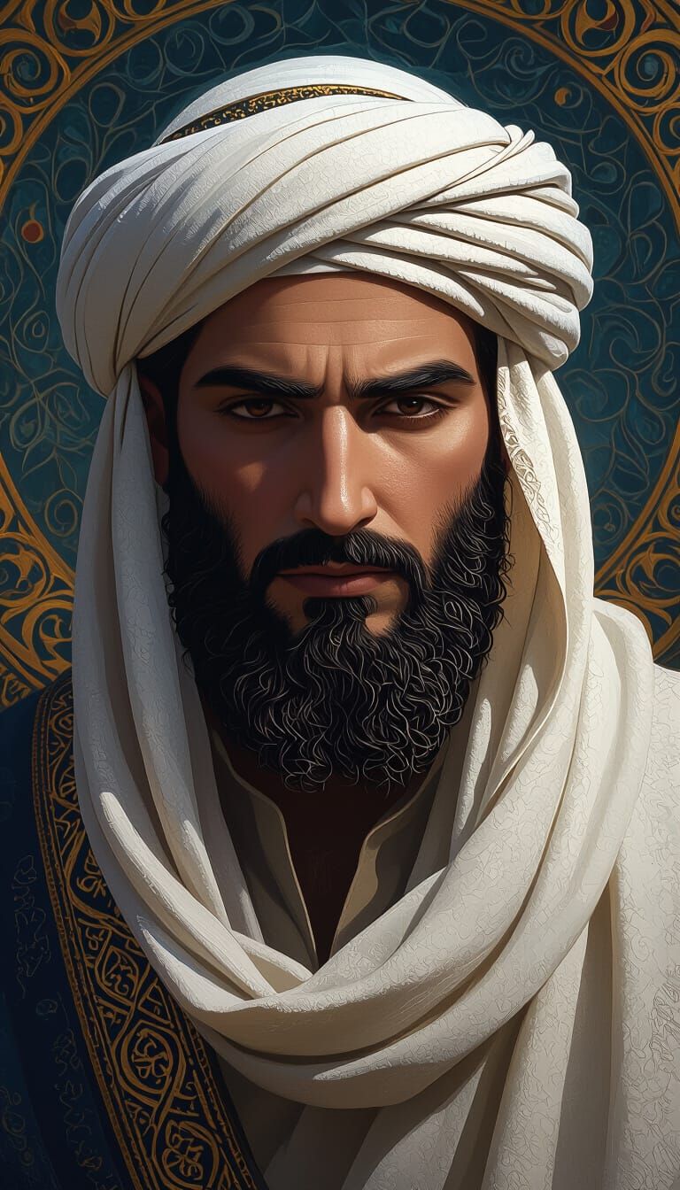 Prophet Muhammad Portrait in Detailed Matte Painting Style