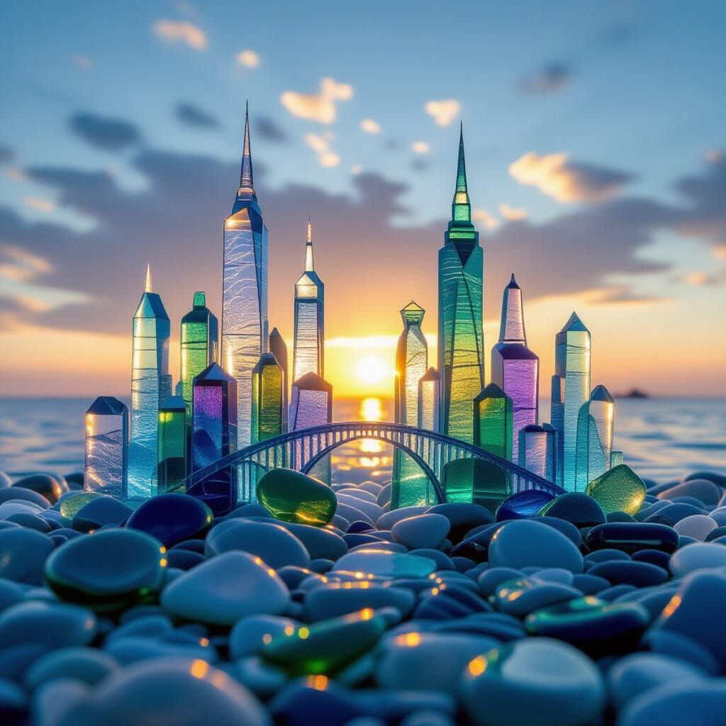 Sea Glass Cityscape at Sunset