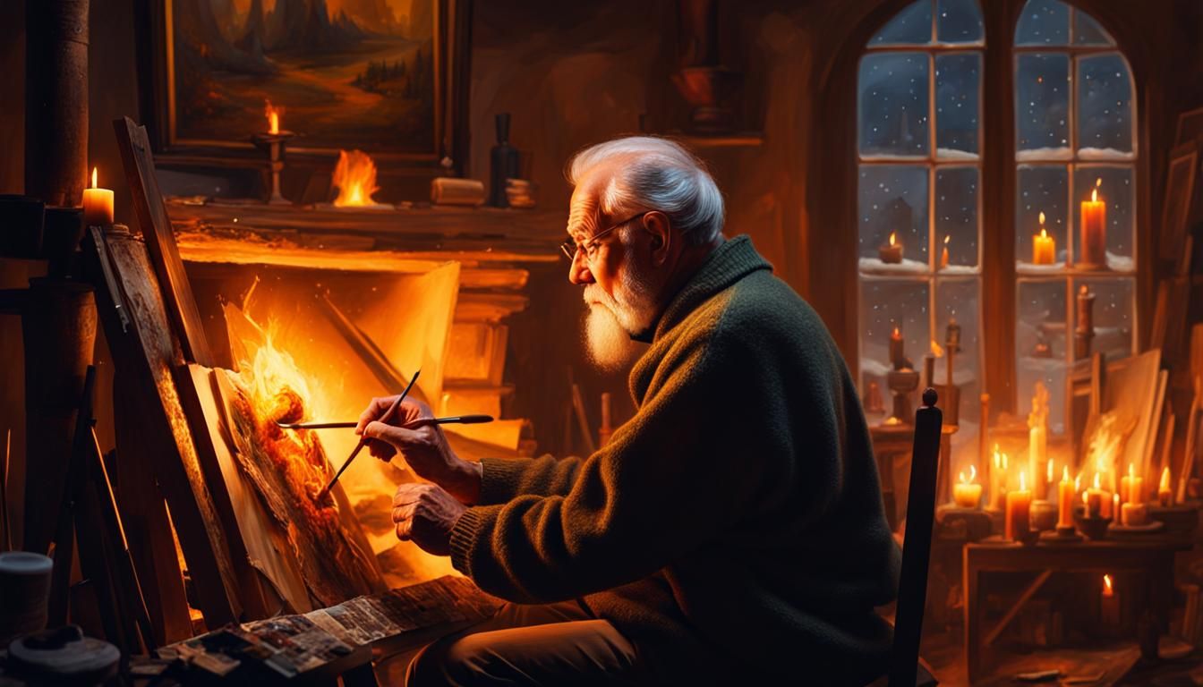 Fantasy Artist Portrait in Candlelight, Digital Painting