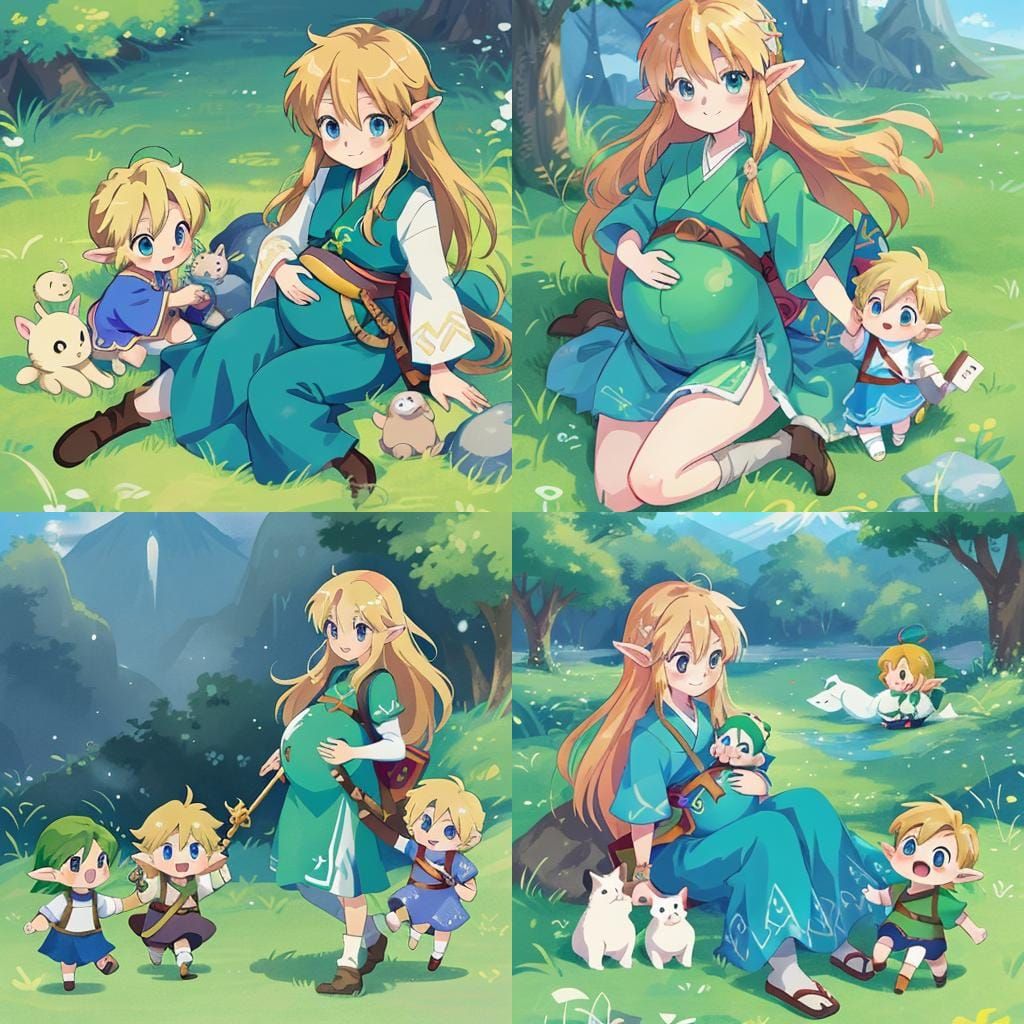 Link from Zelda Pregnant in Anime Style