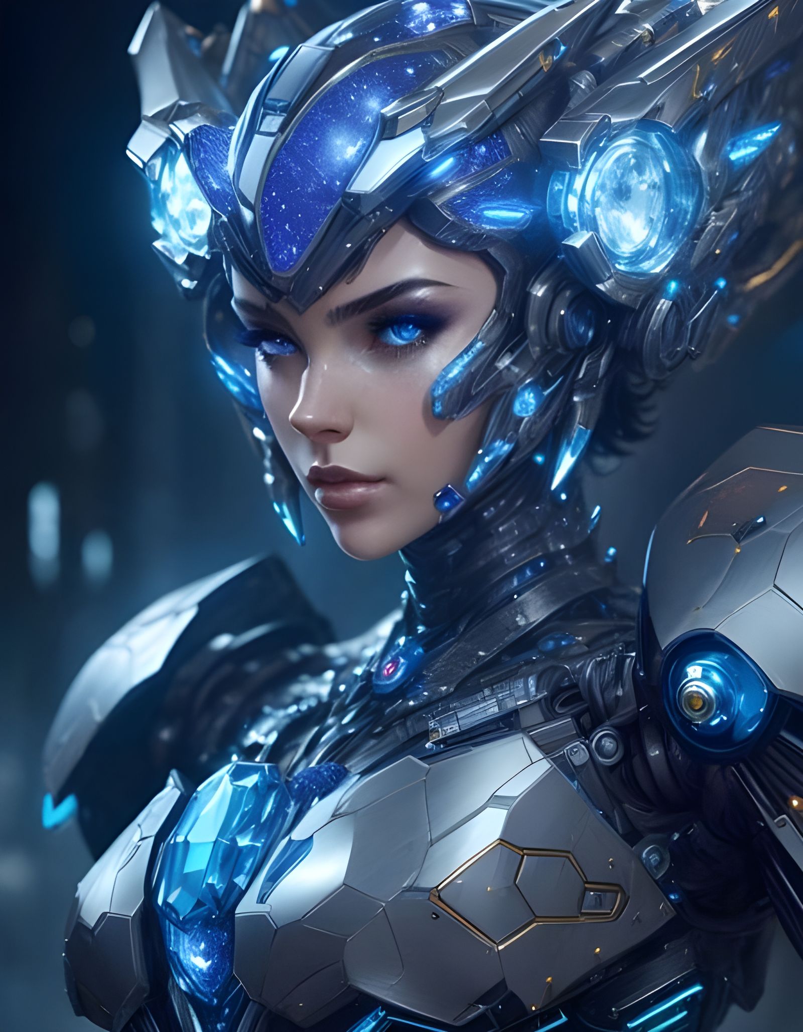 Sparkly Cavansite Cyborg Portrait in Fantasy Art Style