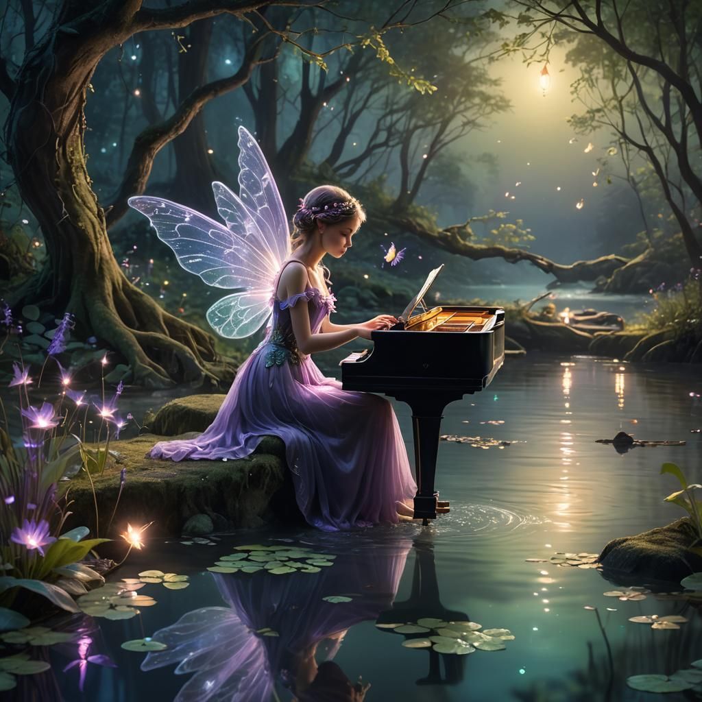 Enchanted Fairy Plays Piano in Mystic Forest