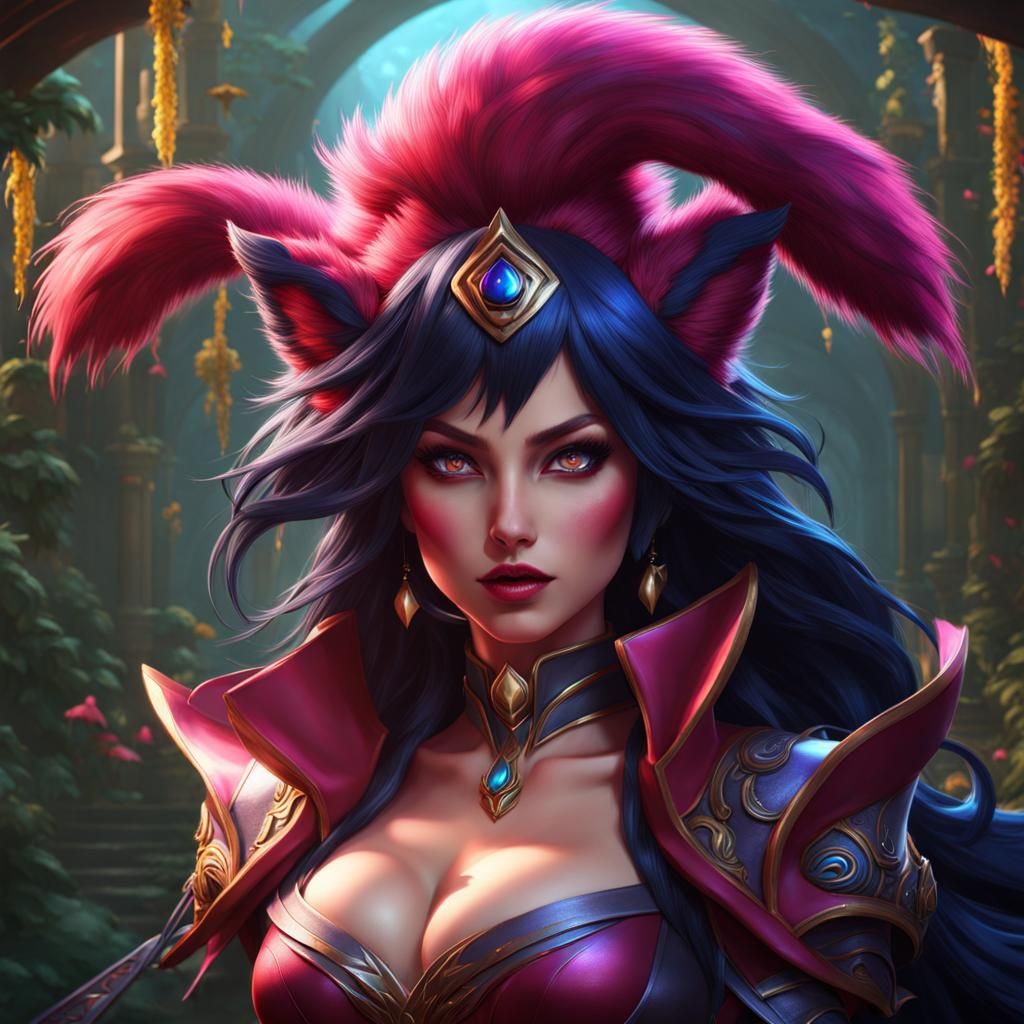 Detailed Painting of Ahri with Plunging Neckline