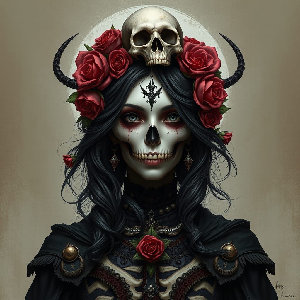 Symmetrical Portrait of a Dark Fantasy Queen