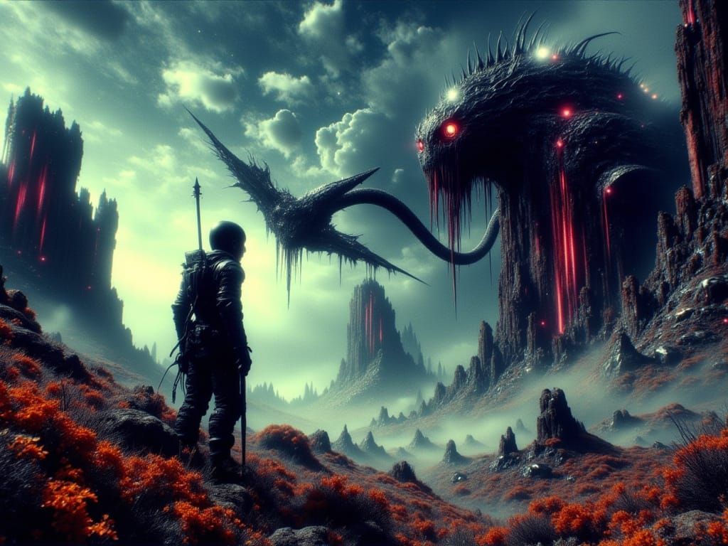 Astronaut Exploring Ancient Alien City in Sci-Fi Style