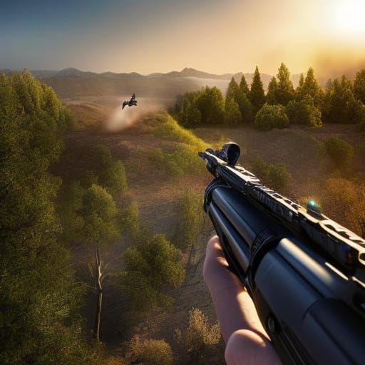 photorealistic accurate view of incoming shotgun buckshot from point of view of the victim of shotgun blast stunning int...