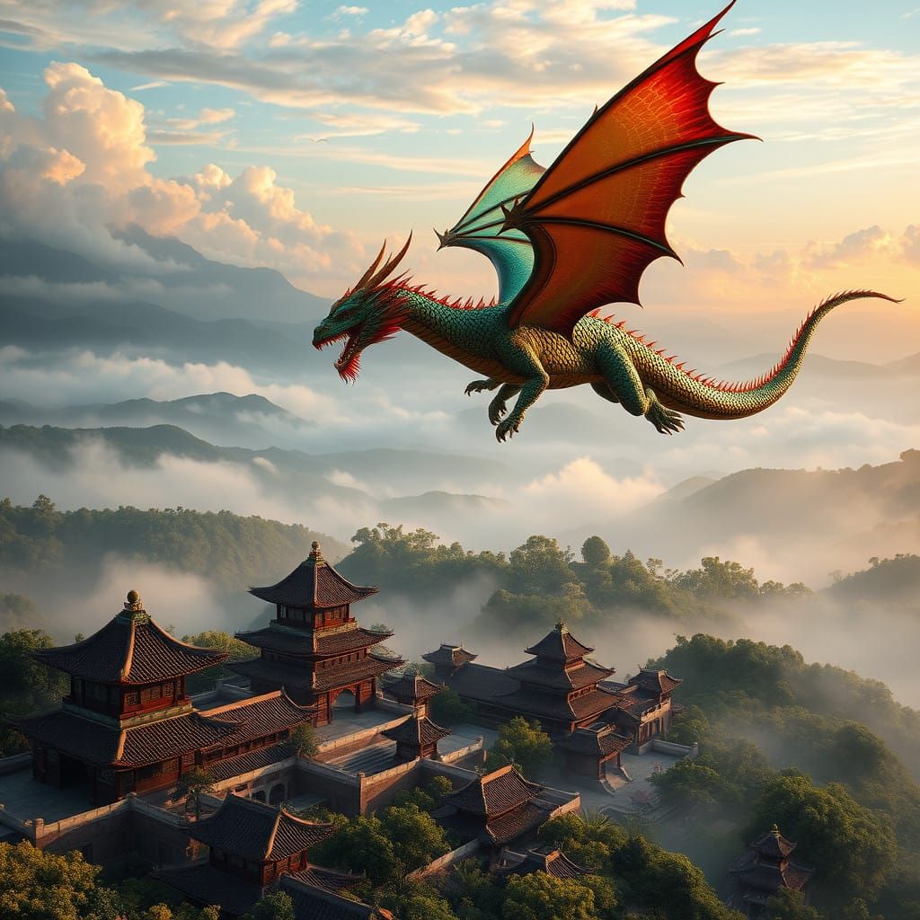 Majestic Dragon Soars Above Ancient China