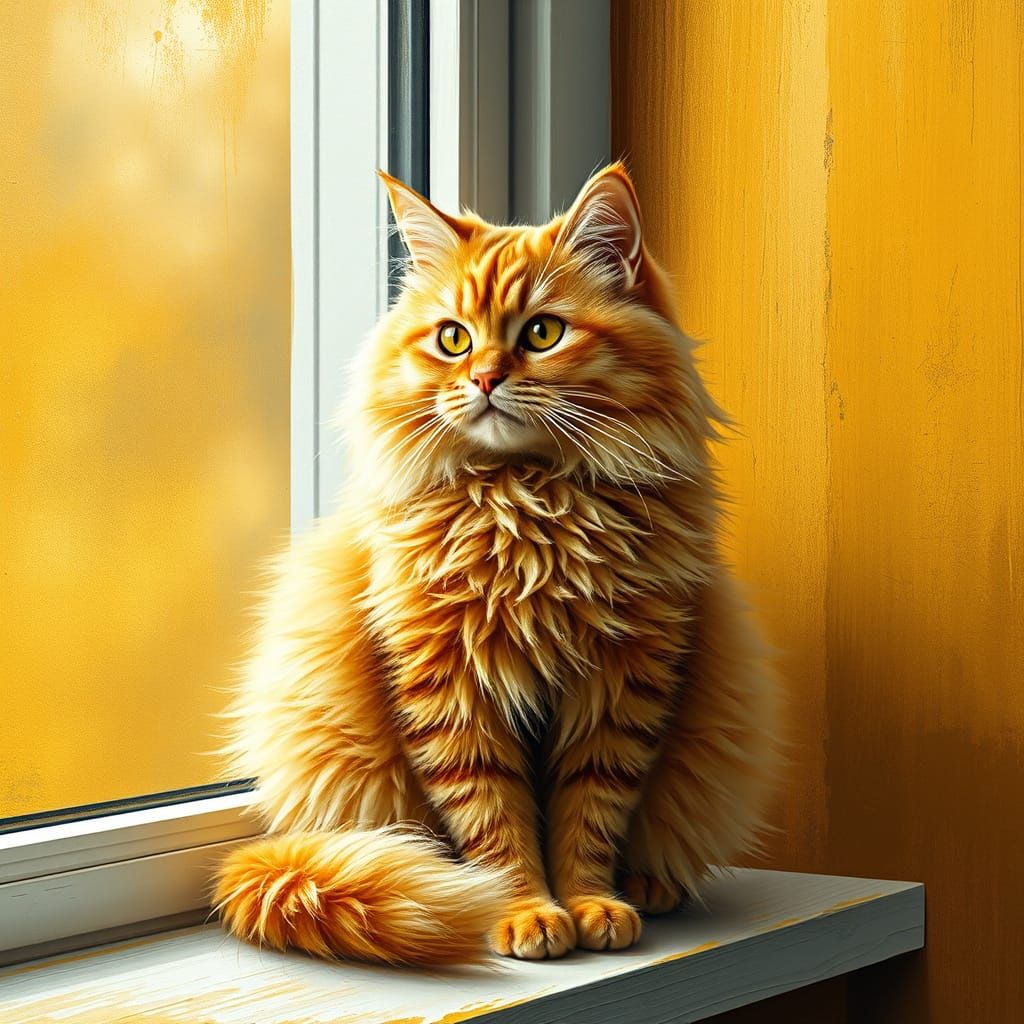 Golden Feline Portrait in Impasto Style