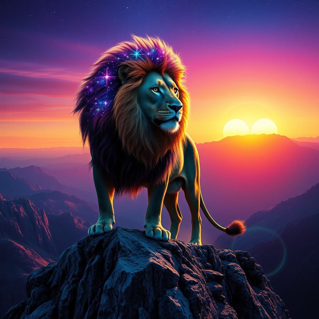 Cosmic Lion Masterpiece in Surrealist Style