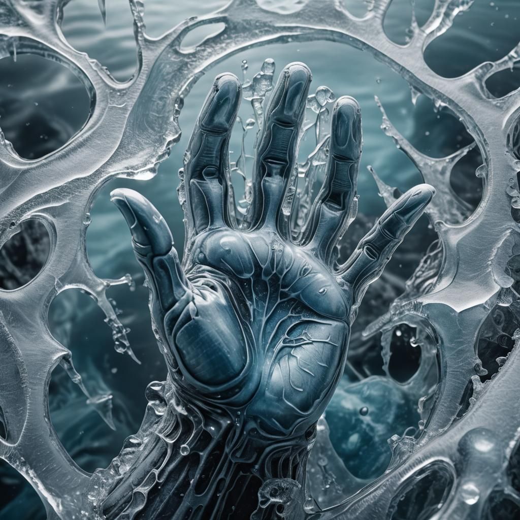 Frozen Hand Emerging: Surreal Biomechanical Art