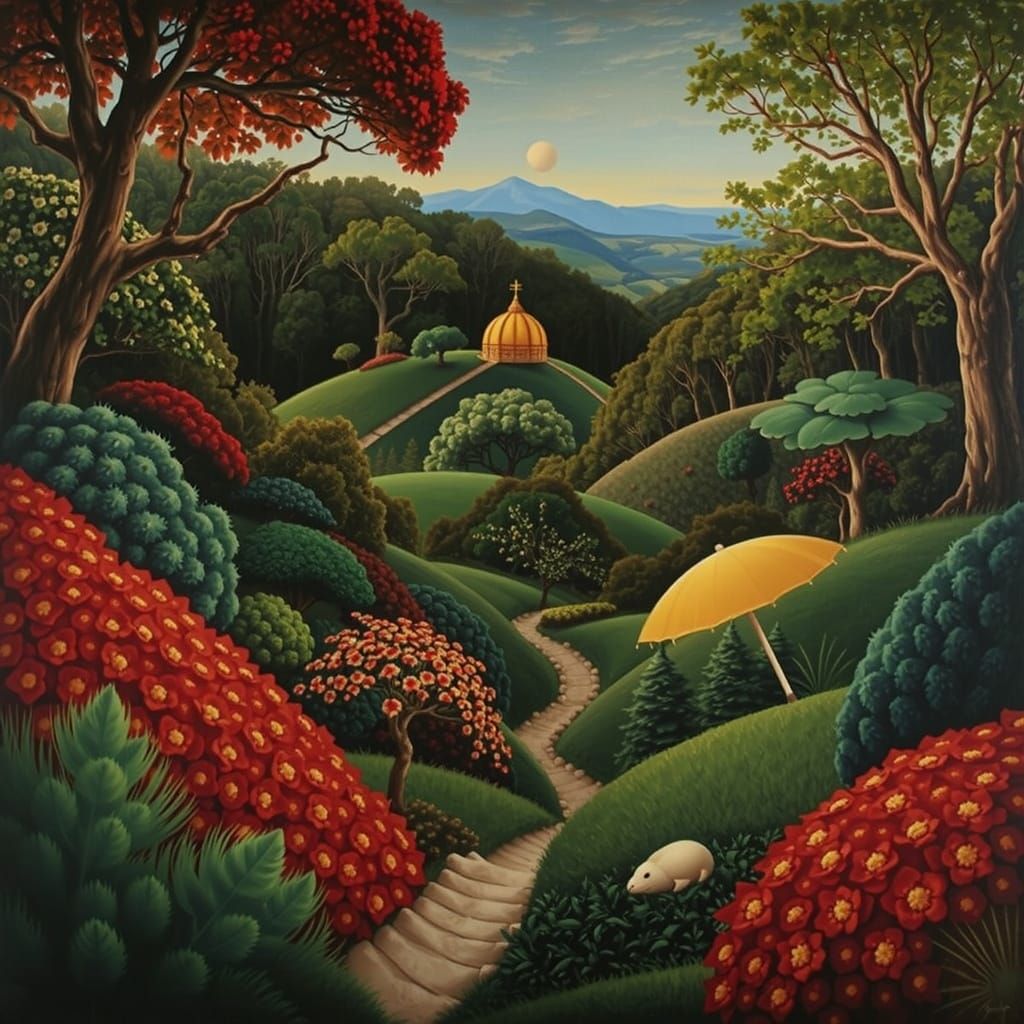 Vivid Fractal Landscape in Oil Paint Style