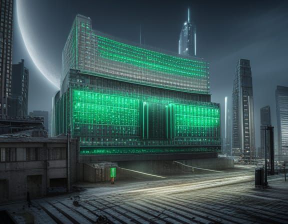 Dystopian Moon Billboard with Matrix Code
