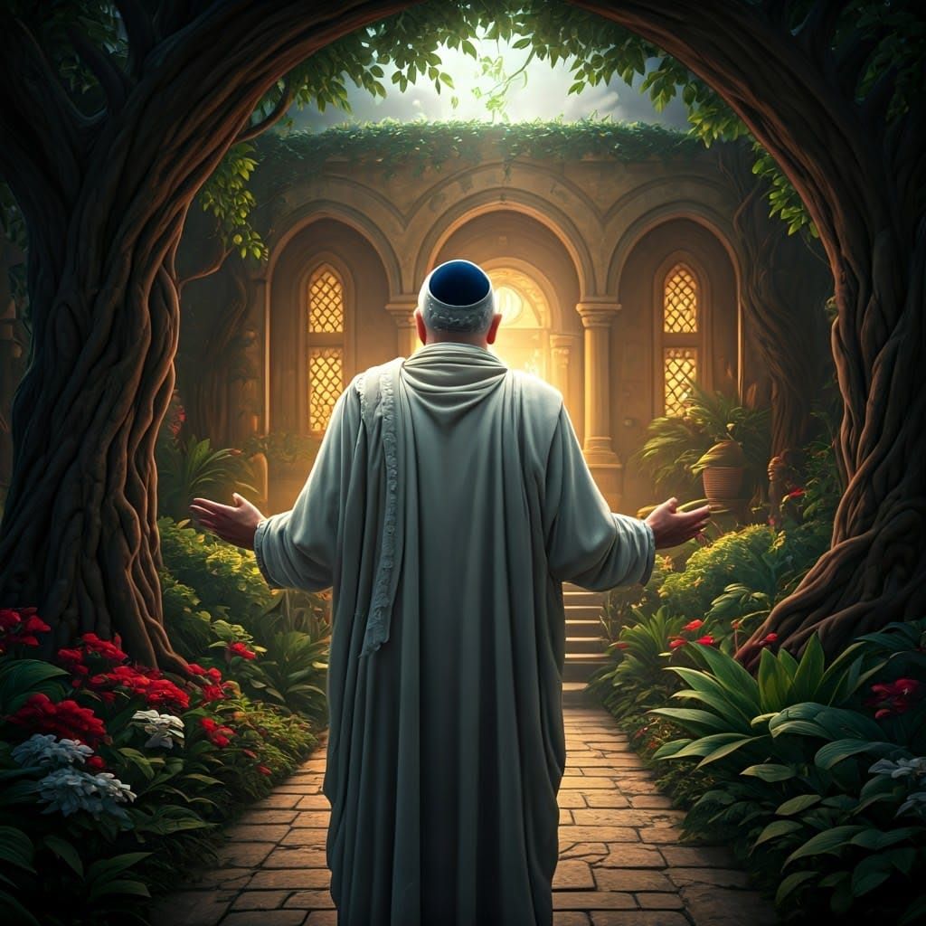 Traditional Orthodox Jew Turns to Enchanting Garden in Myste...