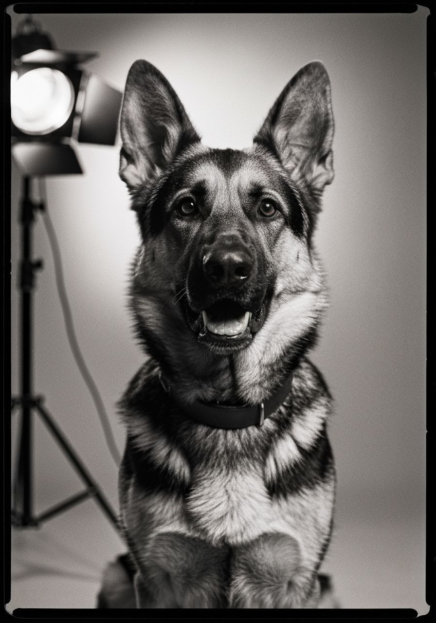 German Shepherd Portrait in Classic Analog Style
