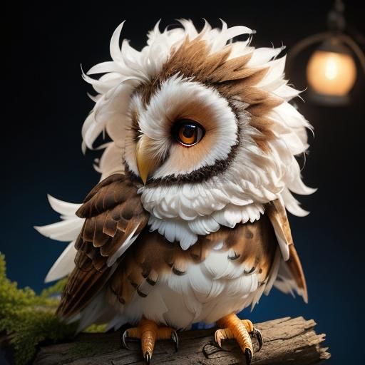 Cute Red Baby Barn Owl with Blue Mohawk