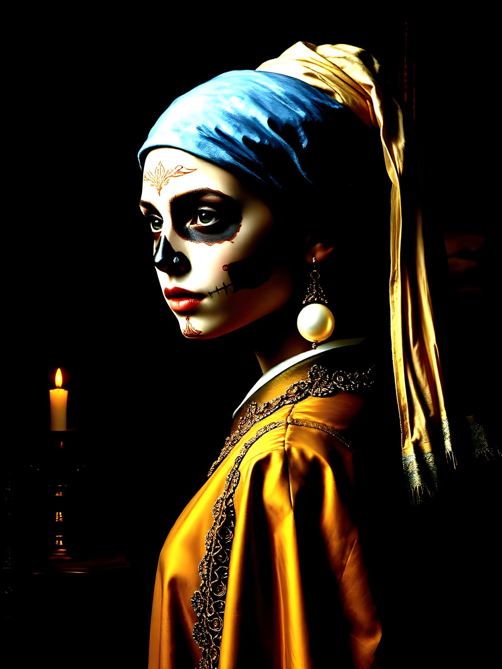 Girl in Dia de las Muertos Style, Inspired by Vermeer's Mast...