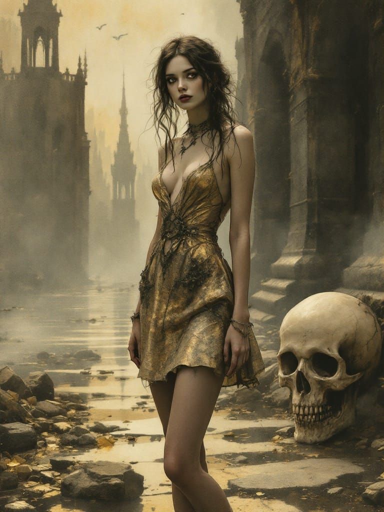 Victorian Gothic Woman in Rackham-Varo Style