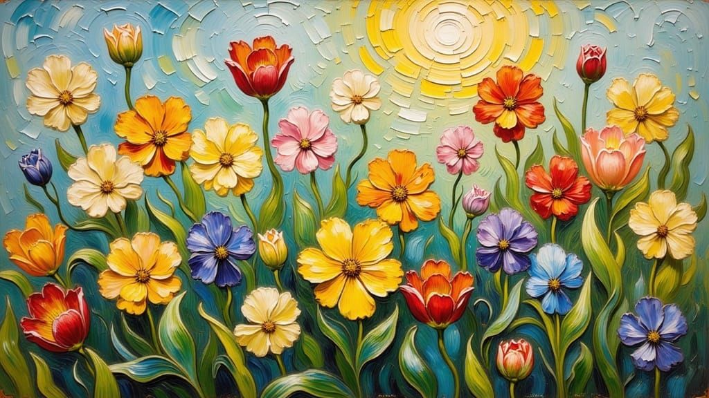 Distressed Floral Masterpiece in Impasto Style