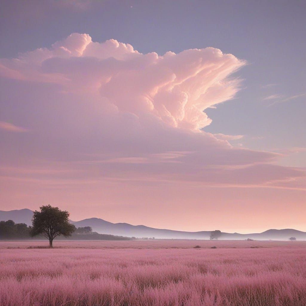Surreal Pink Landscape Meets Cosmic Sky