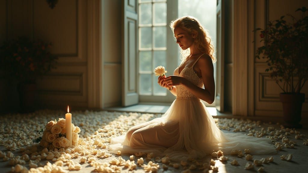 Mystique of a 40s Blonde in a Golden Glow