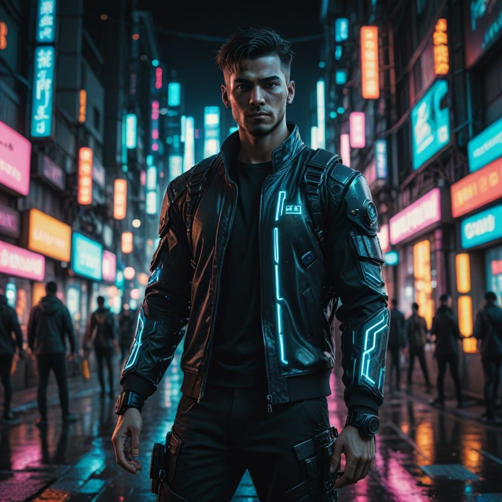 Cyberpunk Cityscape with a Detailed Figure