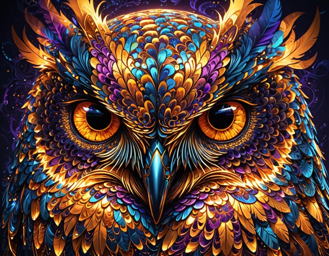 Fiery Fractal Owl in Abstract Expressionism
