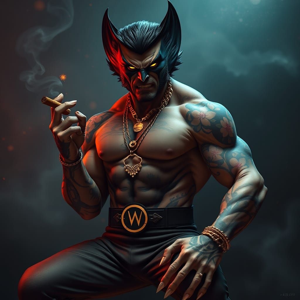 Fabric Wolverine in High Heels with Cigar