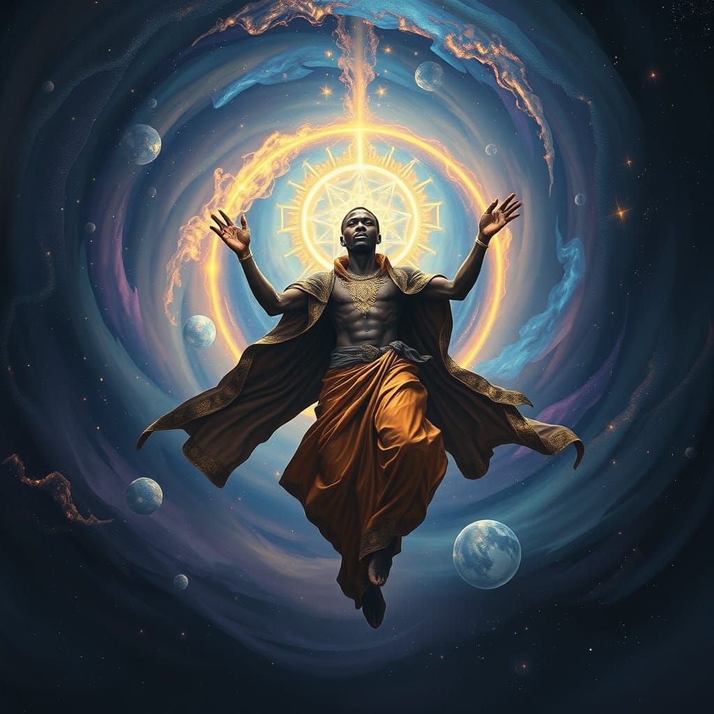 Cosmic African God in Ethereal Splendor