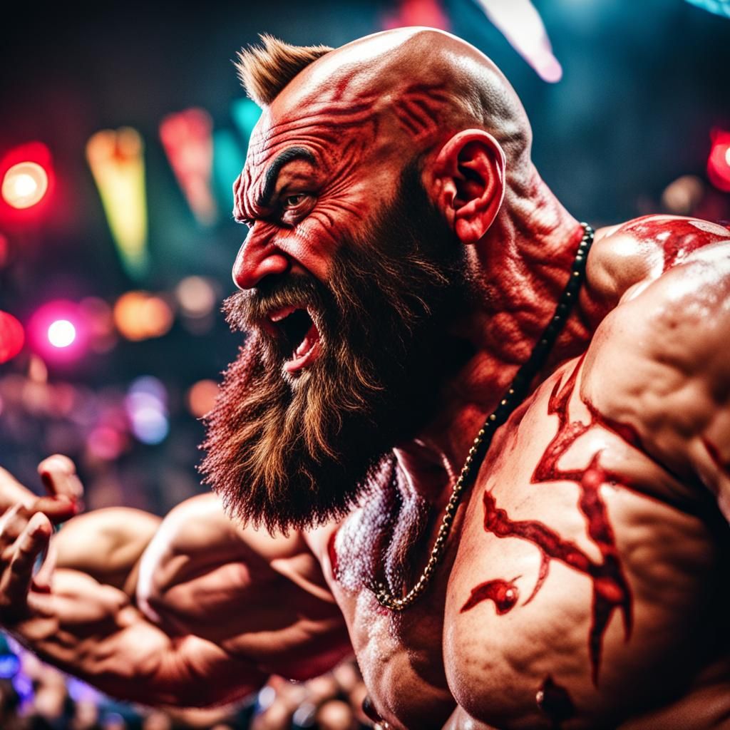 Zangief at a Rave Party in Hyperrealistic Style