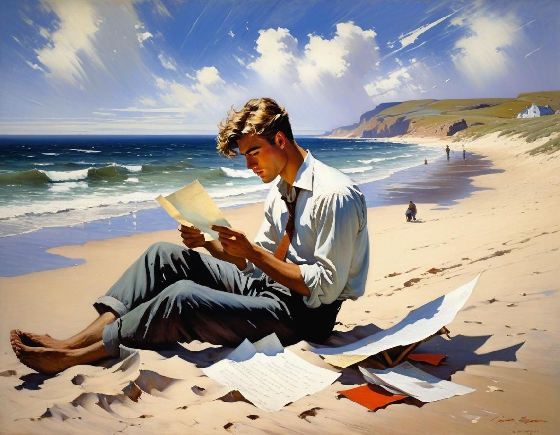 Emotional Beach Scene Painting in Classical Realism Style
