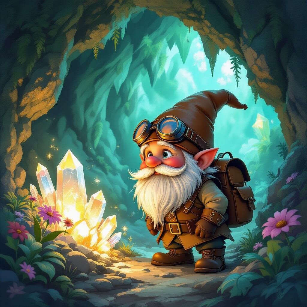 Gnome Explorer Discovers Glowing Crystal Cave
