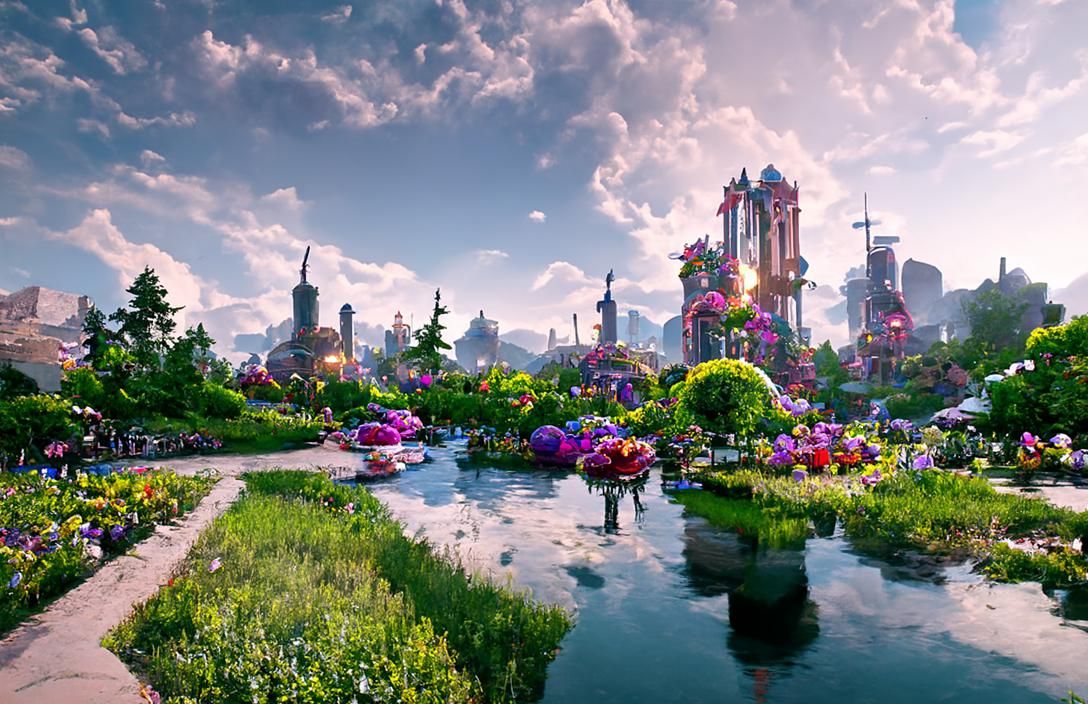 Detailed Flower City Fantasy Vista