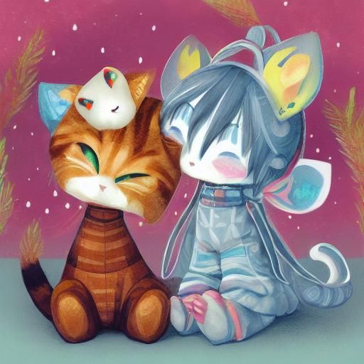 Anime Cat Carries Toys in Pastel Colors