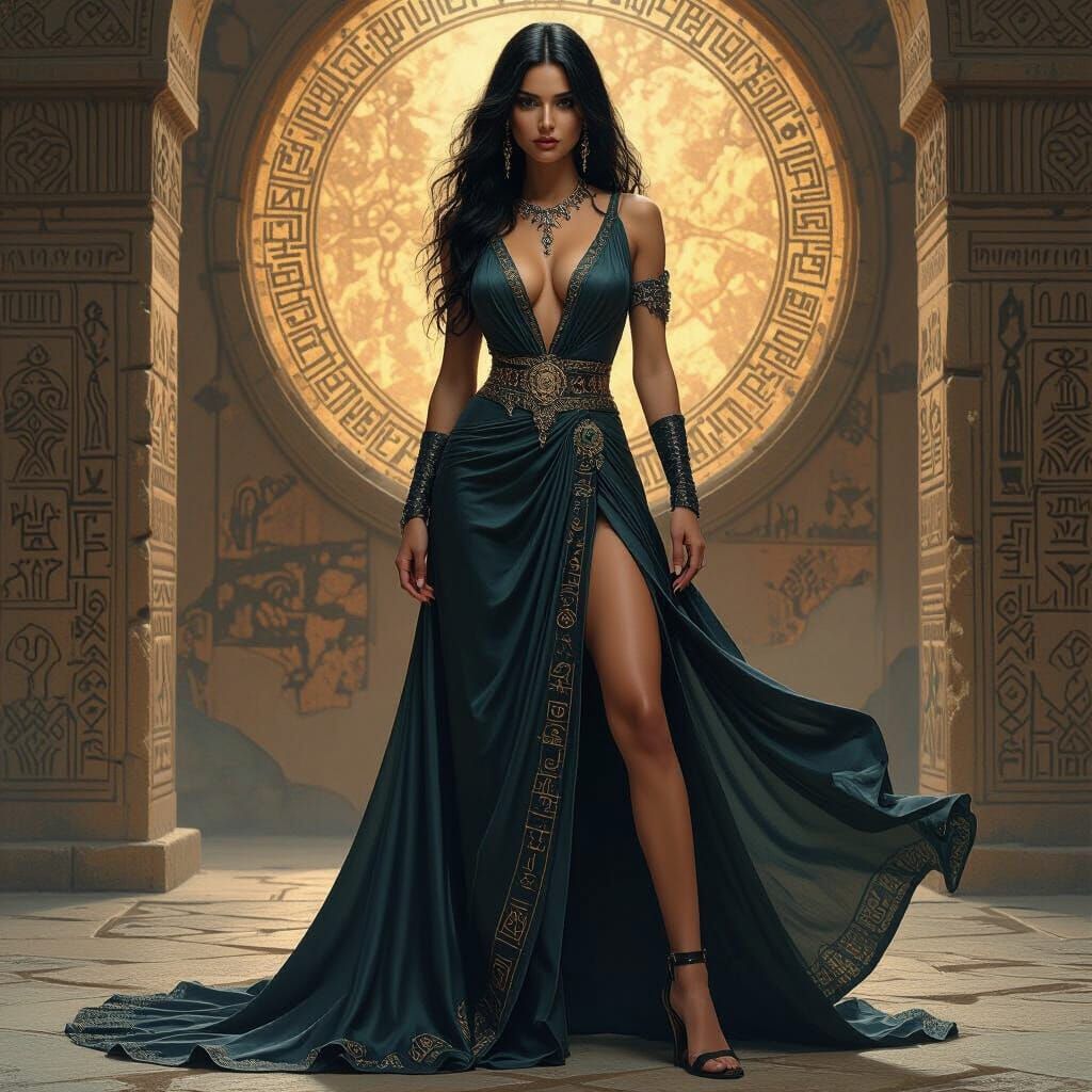 Mystical Lilith in Flowing Gown: Realistic Digital Art