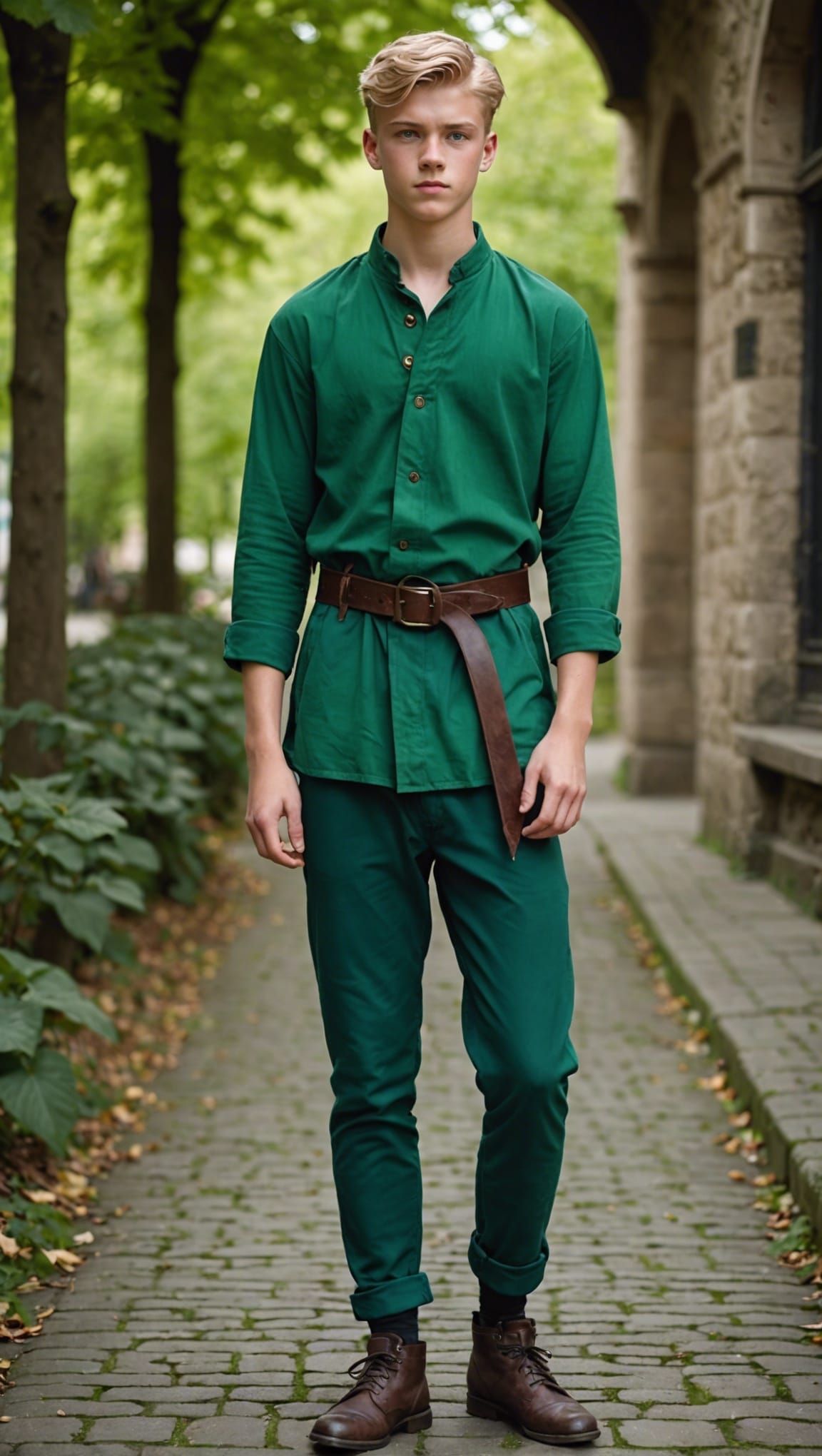 Athletic Teenager in Medieval Outfit, Photorealistic Portrai...