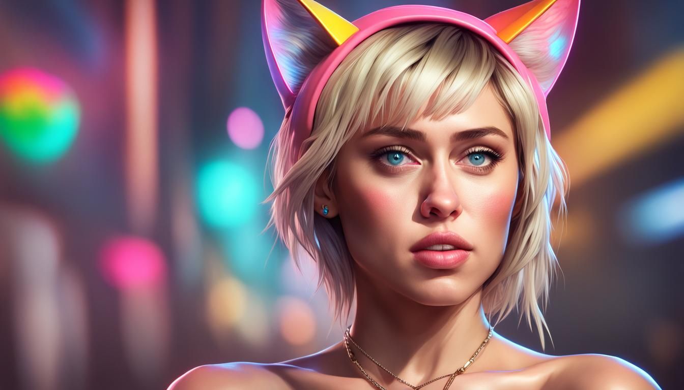 Hyperdetailed Portrait of Woman in Cat Ears