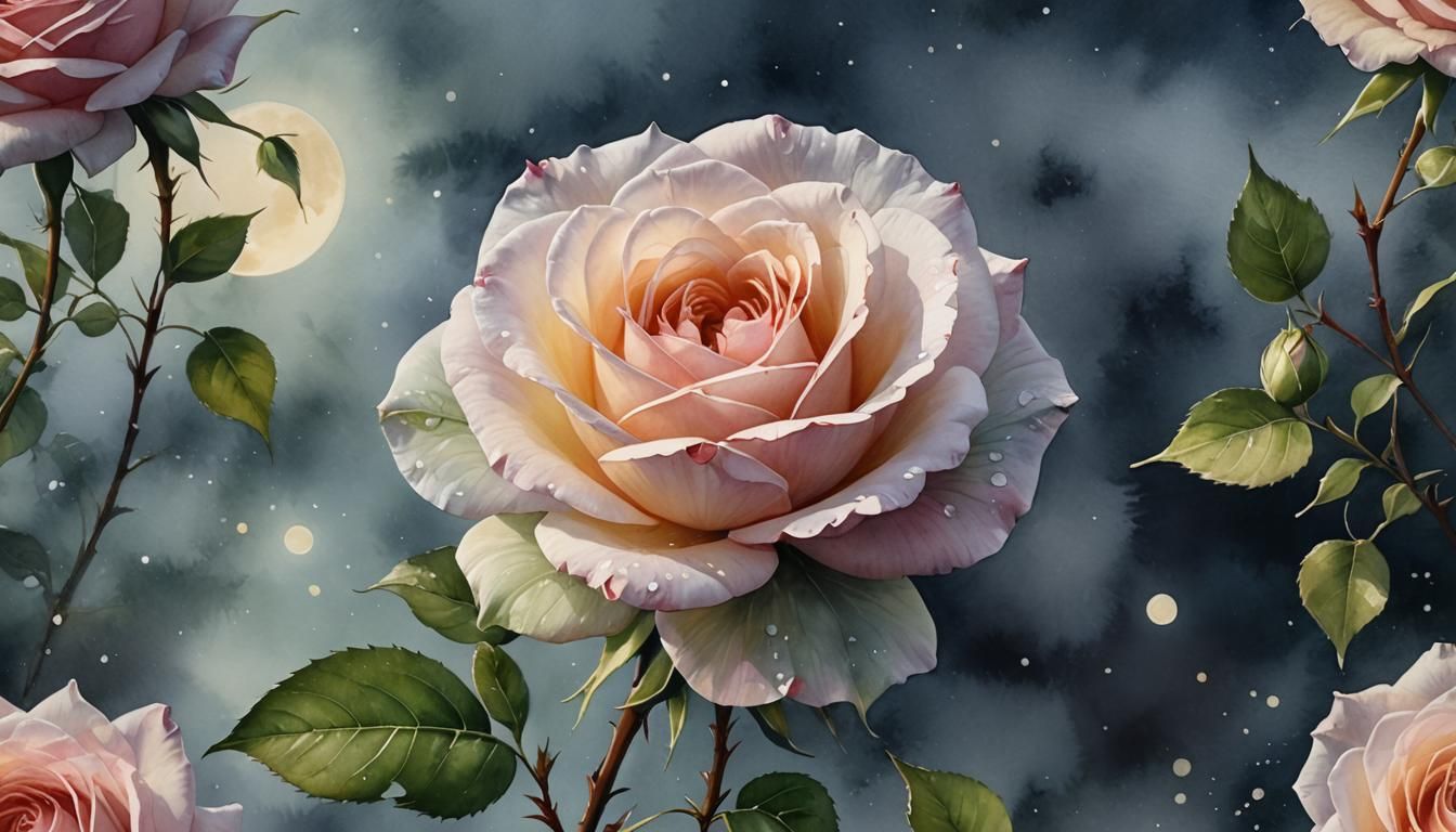 Rose in Moonlight: Romantic Watercolor Close-Up