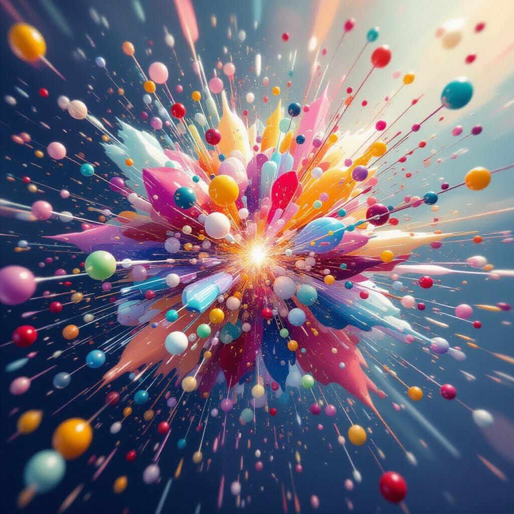 Colorful Beads Exploding in Dynamic 3D Render