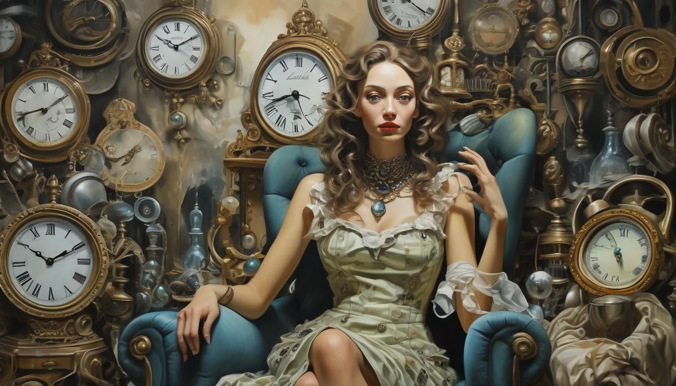 Surreal Woman in Dreamscape: Daliesque Oil Painting