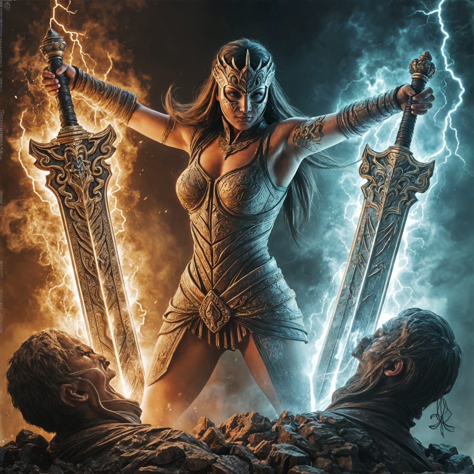 Hyperrealistic Elemental Warrior in Ancient Armor