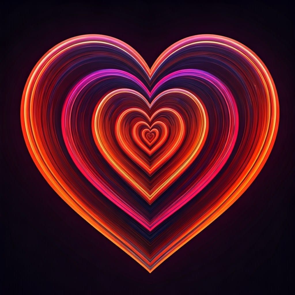 Luminous 3D Hearts with Psychedelic Patterns