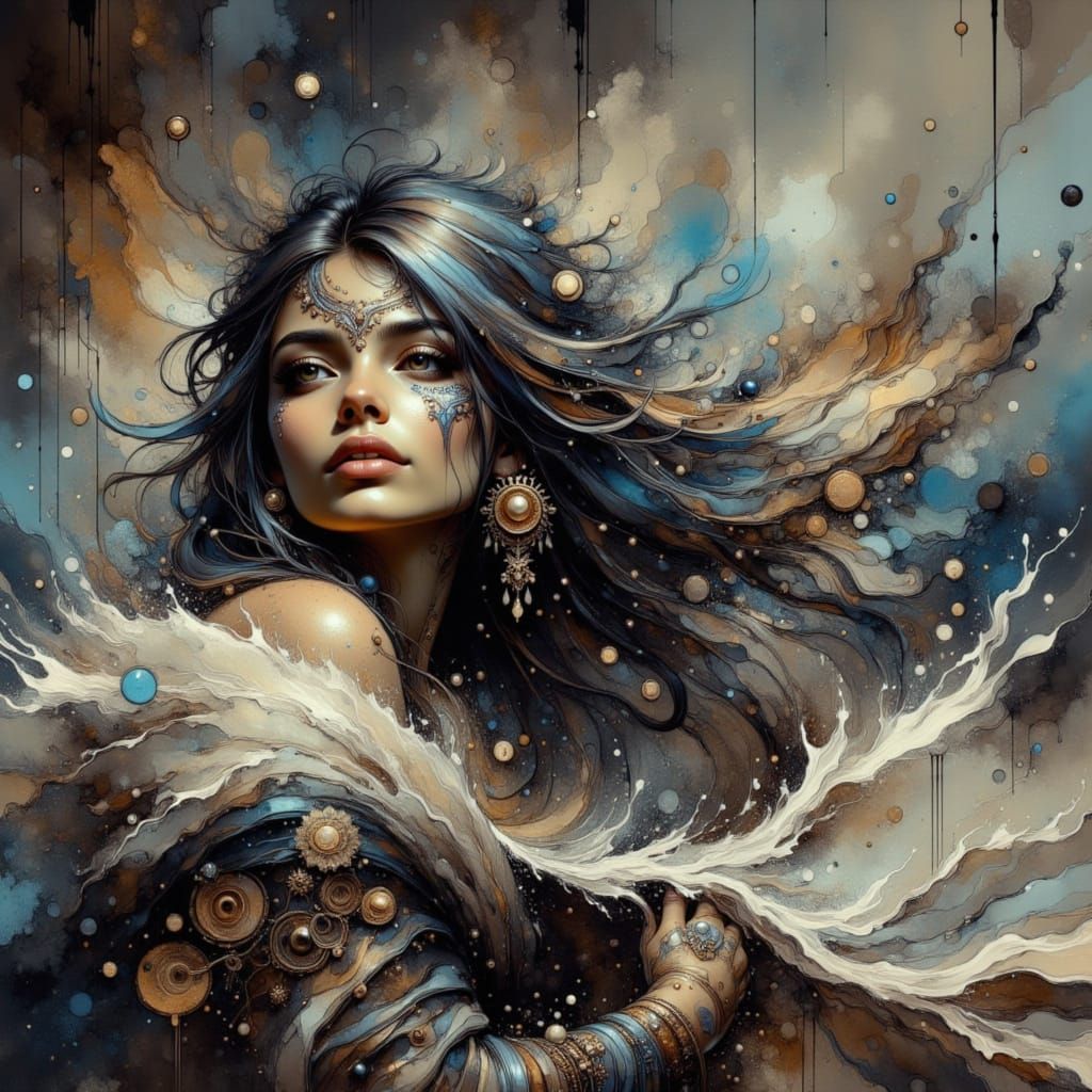 Abstract Ink Sketch with Metallic Fairy Elements