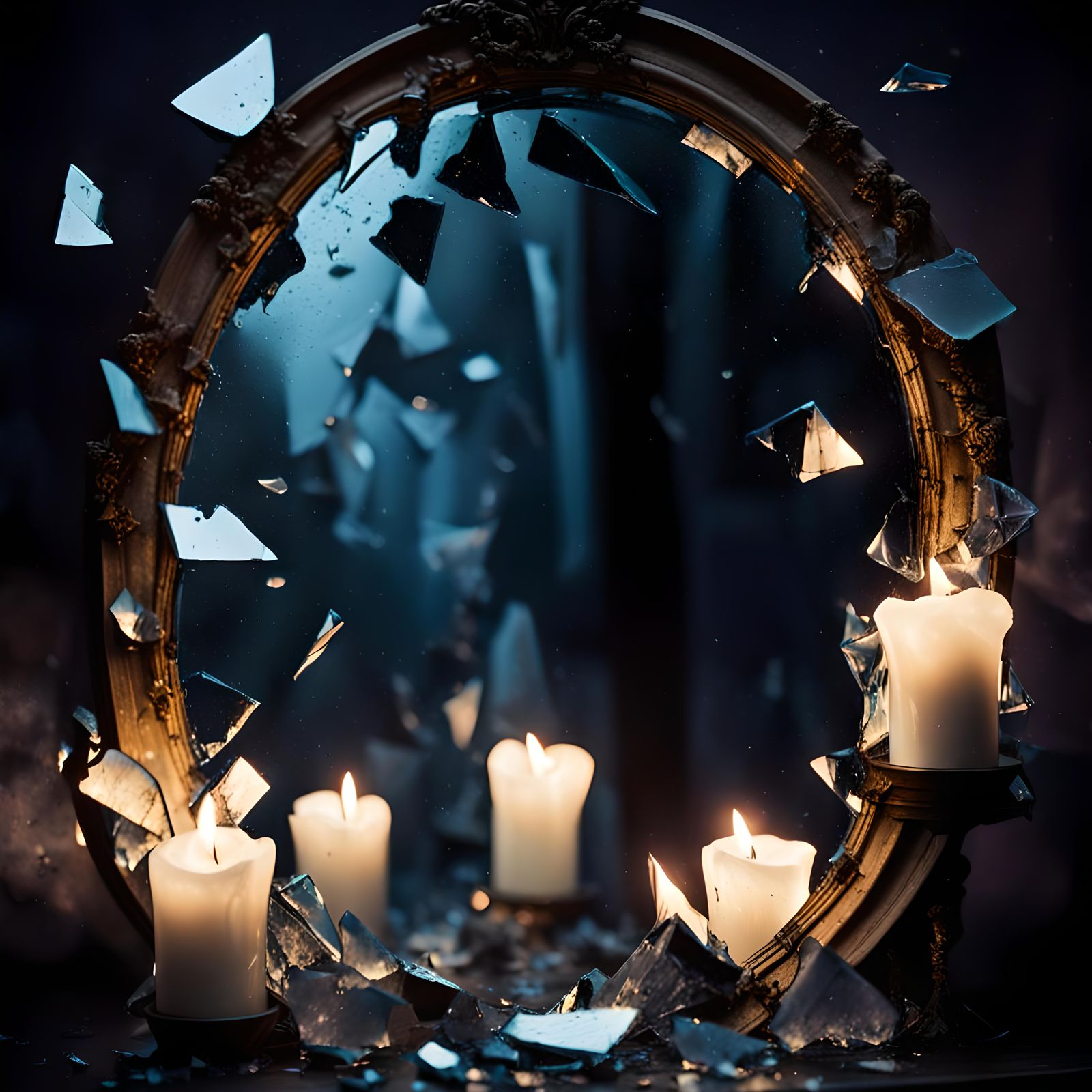 Broken Mirror Reflecting Pale Faces in 3D Style