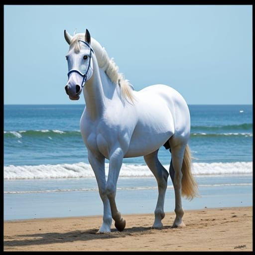 White Horse Galloping on a Beach