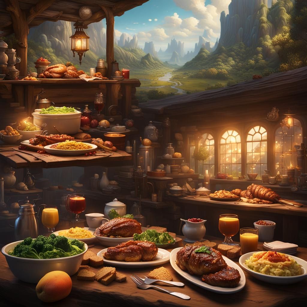 Detailed Matte Painting of a Fantastical Feast