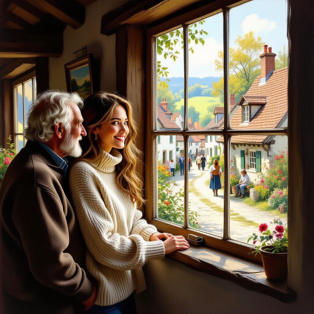 Nostalgic Village Scene in Realistic Style