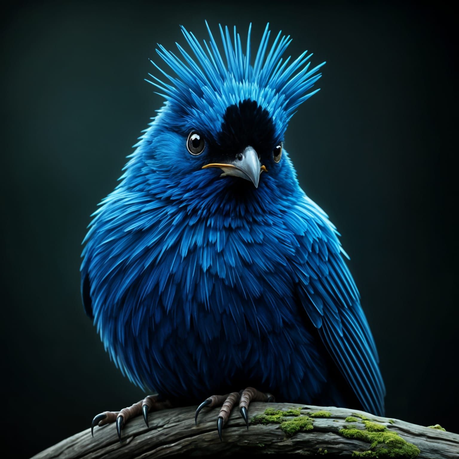 Fantastical Blue Bird with Black Headpiece in Vivid Colors
